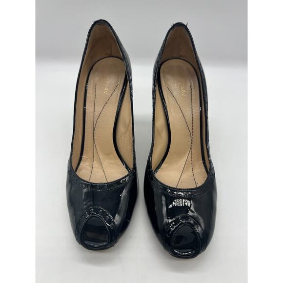 Kate Spade patent leather black round peep toe heels 7.5 Career Preppy - Picture 2 of 10